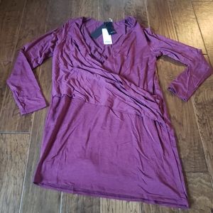 Heather Long Sleeve V-Tuck Dress Merlot Size Large